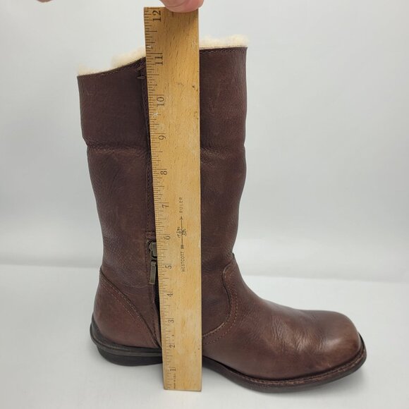 Ugg Bellevue Women's Sz 6.5 Leather & Genuine Sheepskin Wool Winter Boots Brown - Picture 12 of 16
